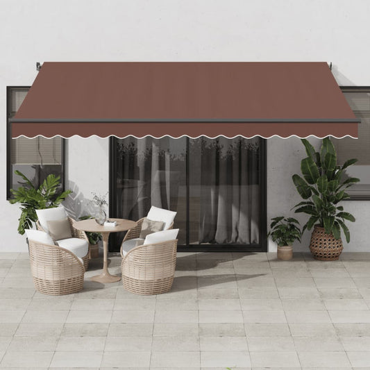 vidaXL Manual Retractable Awning with LED Brown 450x300 cm