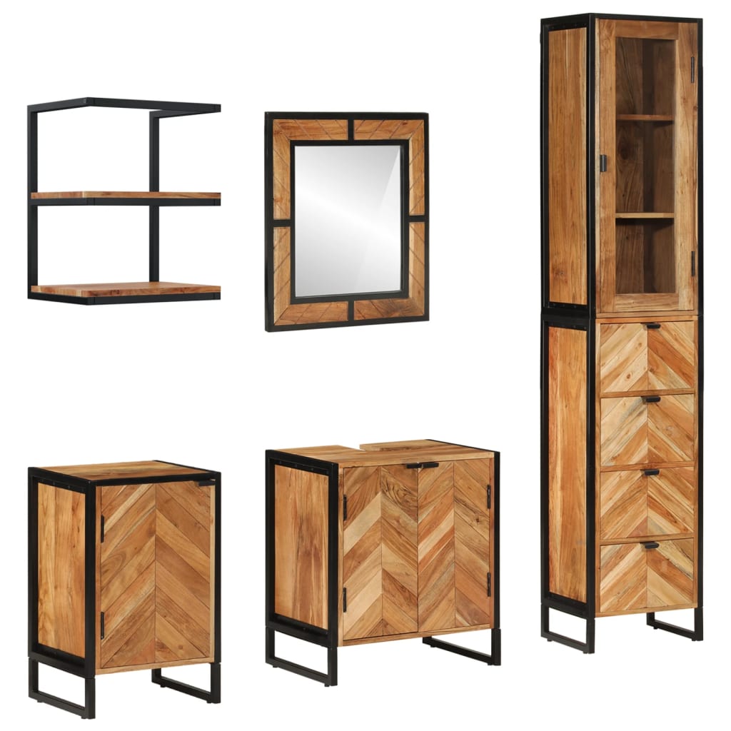 vidaXL 5 Piece Bathroom Furniture Set Iron and Solid Wood Acacia at Willow and Wine!