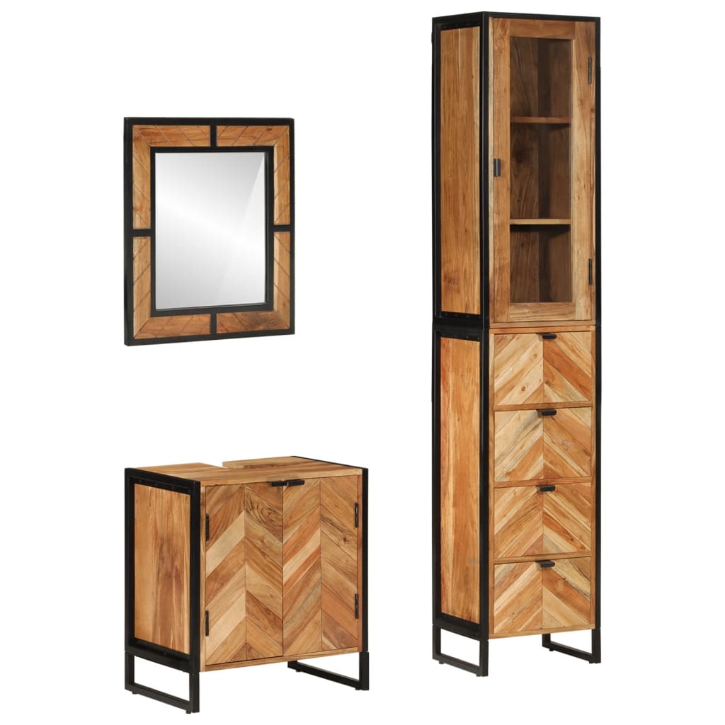 vidaXL 3 Piece Bathroom Furniture Set Iron and Solid Wood Acacia at Willow and Wine!