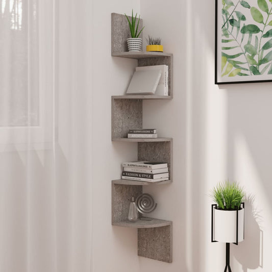 vidaXL Wall Corner Shelf Concrete Grey 19x19x123 cm Engineered Wood