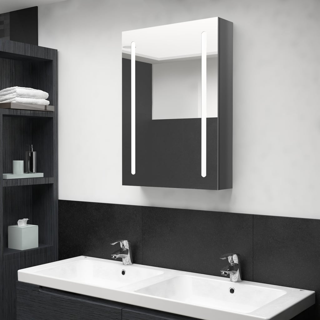 vidaXL LED Bathroom Mirror Cabinet Shining Grey 50x13x70 cm