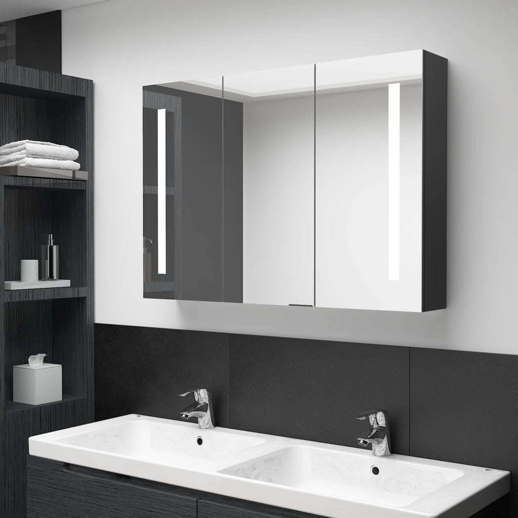 vidaXL LED Bathroom Mirror Cabinet Shining Grey 50x13x70 cm