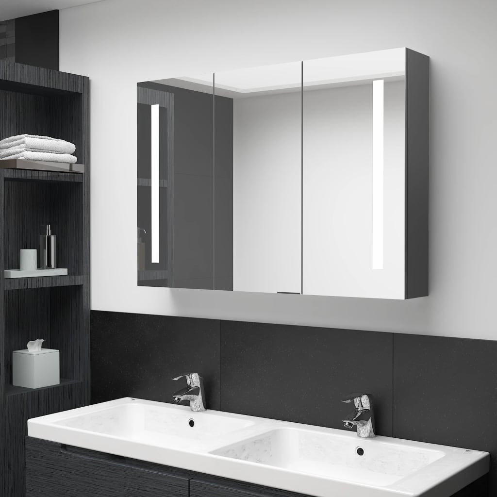 vidaXL LED Bathroom Mirror Cabinet Shining Grey 50x13x70 cm