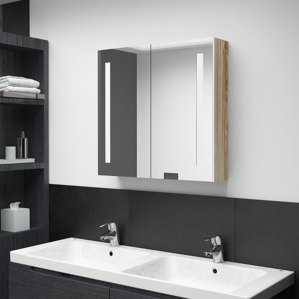 vidaXL LED Bathroom Mirror Cabinet Shining Grey 50x13x70 cm