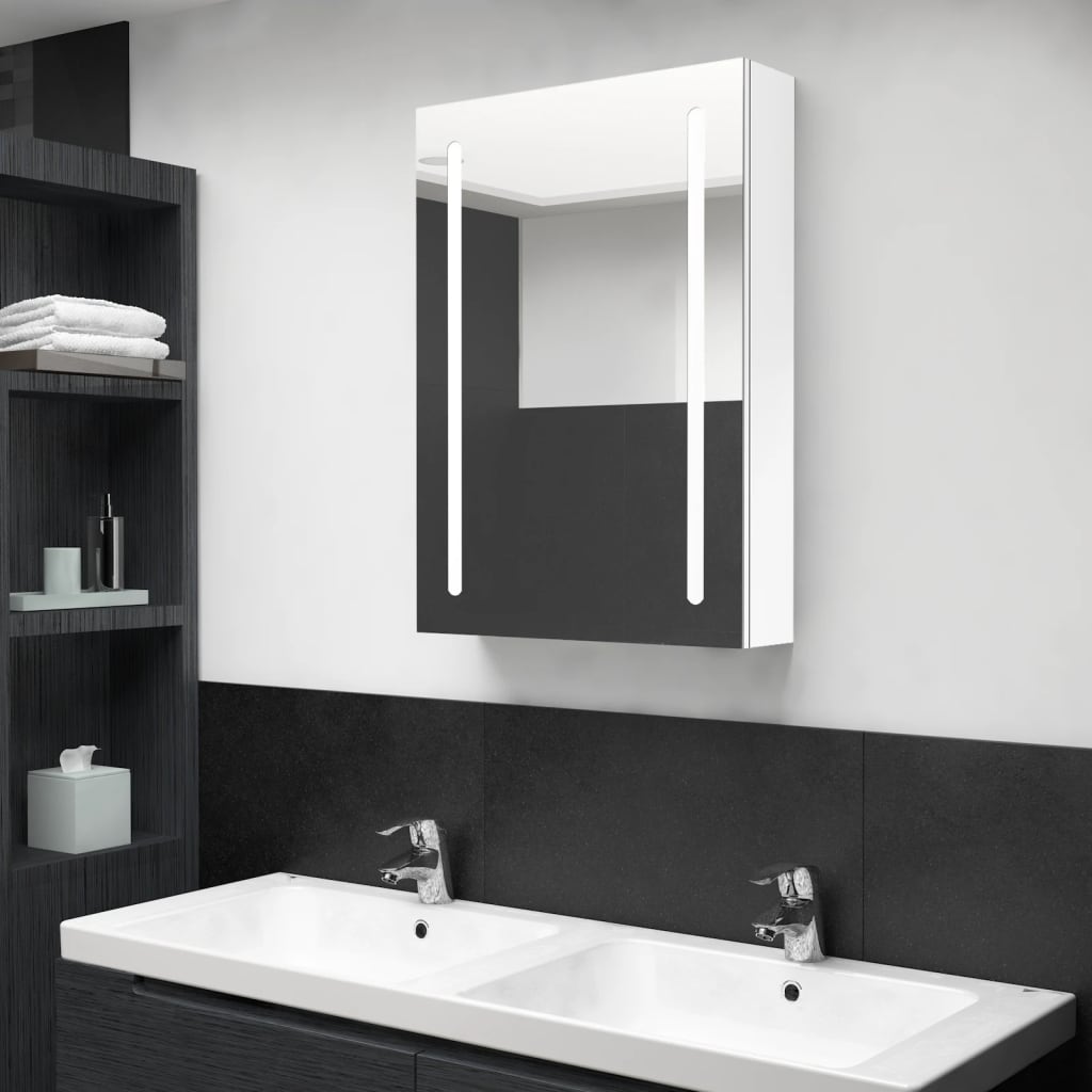 vidaXL LED Bathroom Mirror Cabinet Shining Grey 50x13x70 cm