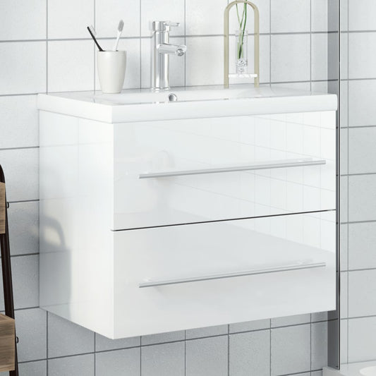 vidaXL Bathroom Sink Cabinet with Built-in Basin High Gloss White at Willow and Wine!