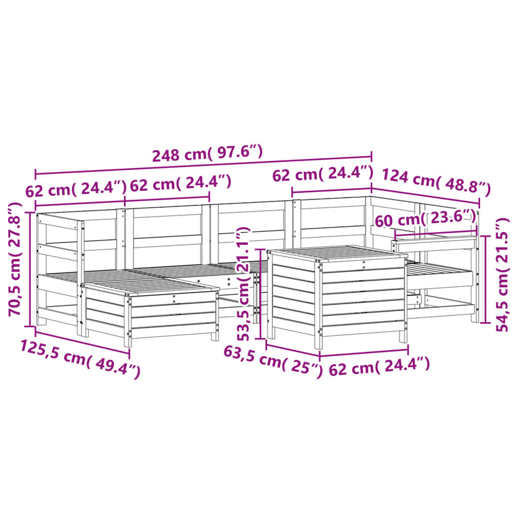 vidaXL 7 Piece Garden Sofa Set Solid Wood Pine