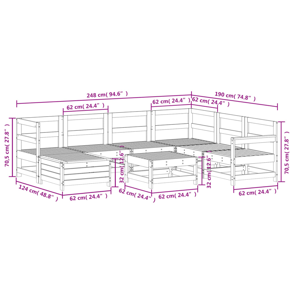 vidaXL 8 Piece Garden Sofa Set Solid Wood Pine