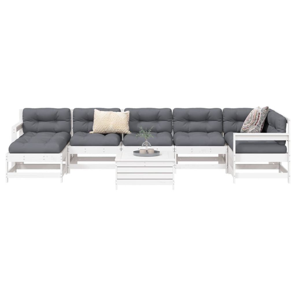 vidaXL 8 Piece Garden Sofa Set White Solid Wood Pine