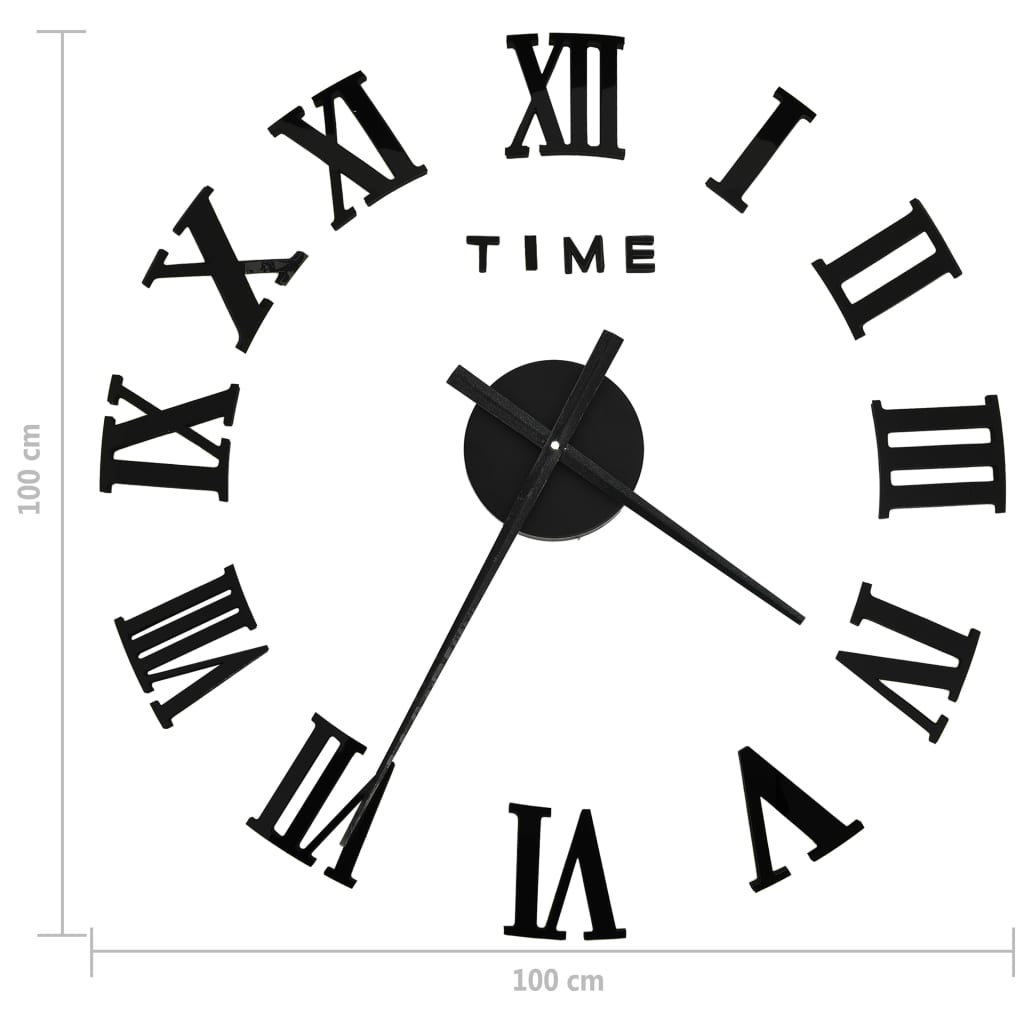 vidaXL 3D Wall Clock Modern Design Black 100 cm XXL