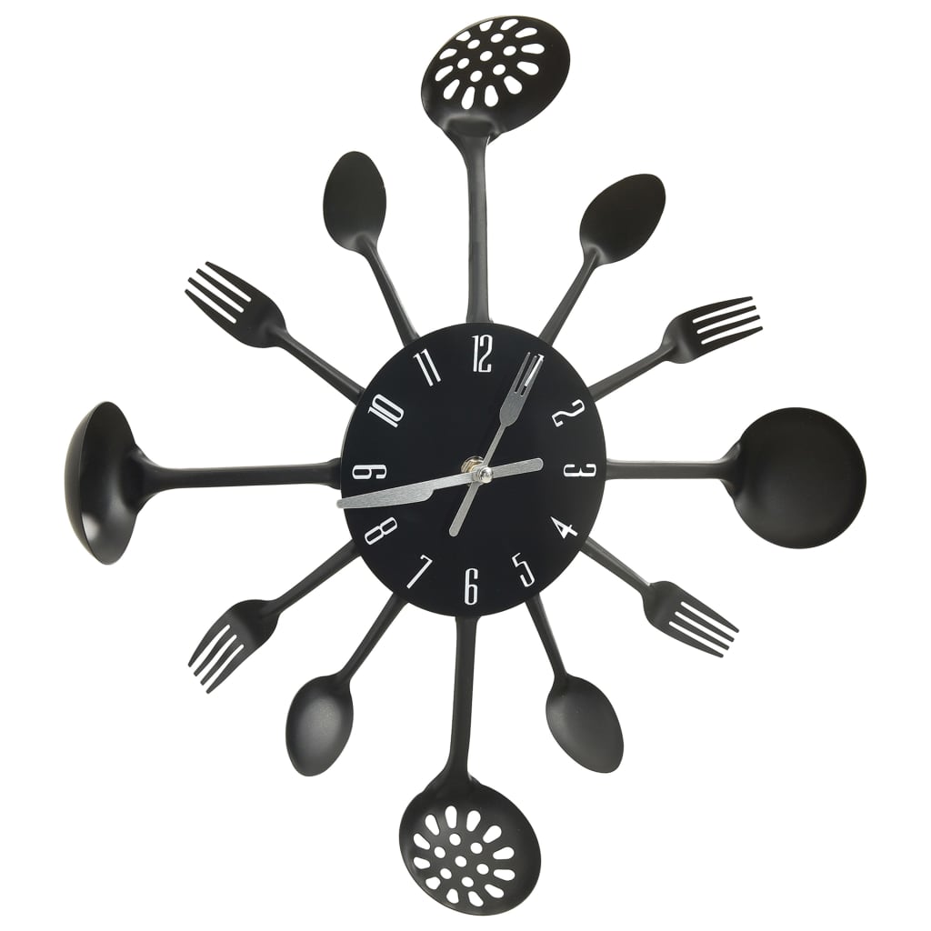 Wall Clock with Spoon and Fork Design Black 40 cm Aluminium