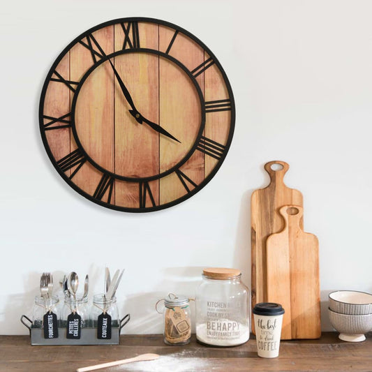 vidaXL Wall Clock 39 cm Brown and Black MDF and Iron at Willow and Wine!