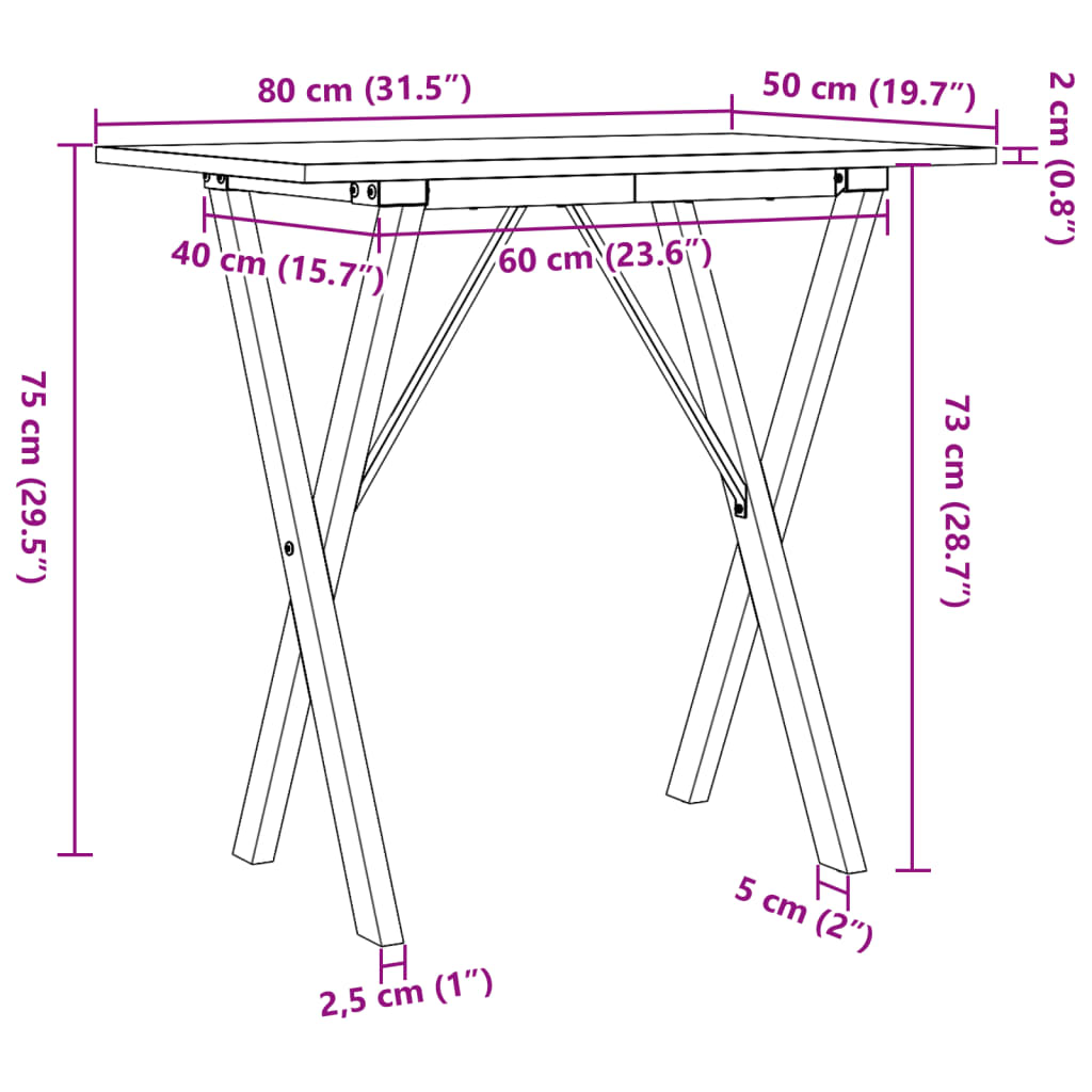 vidaXL Dining Table X-Frame 80x50x75 cm Solid Wood Pine and Cast Iron