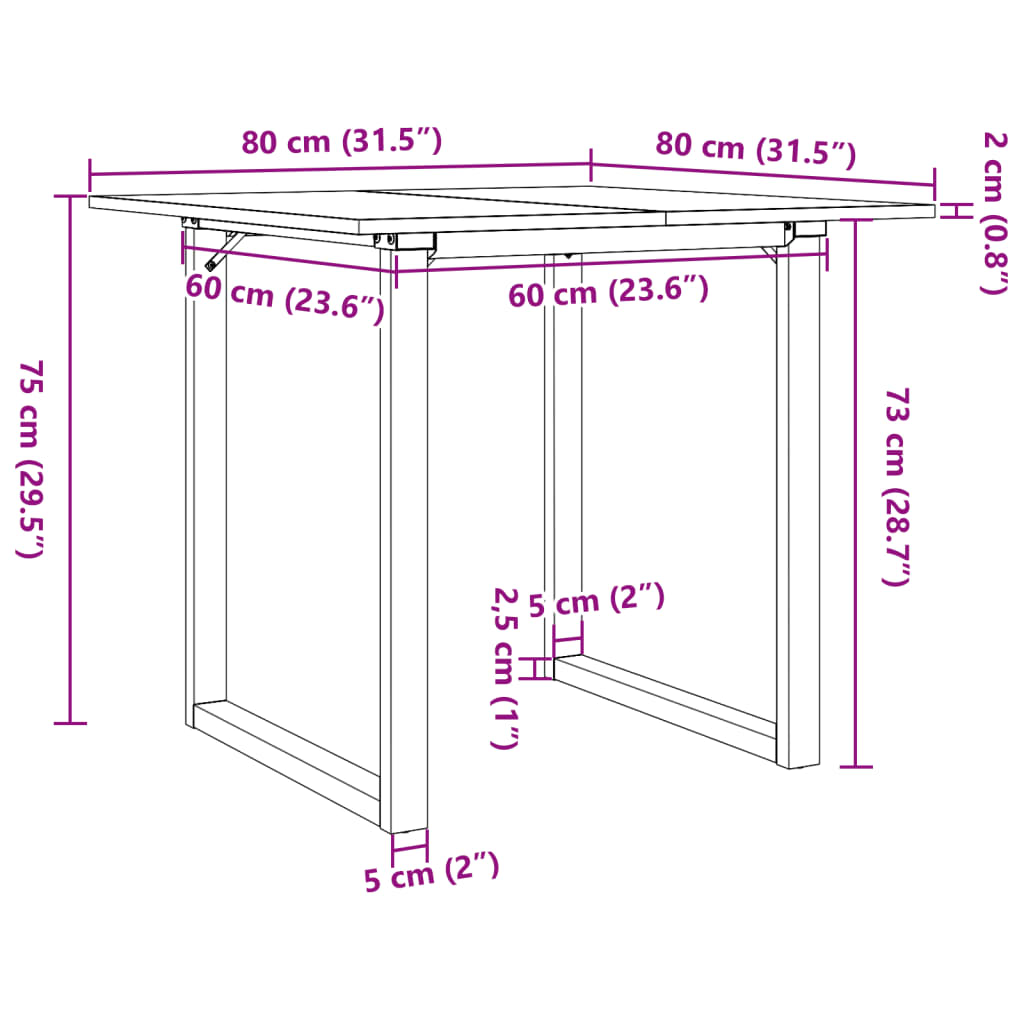 vidaXL Dining Table O-Frame 80x80x75 cm Solid Wood Pine and Cast Iron