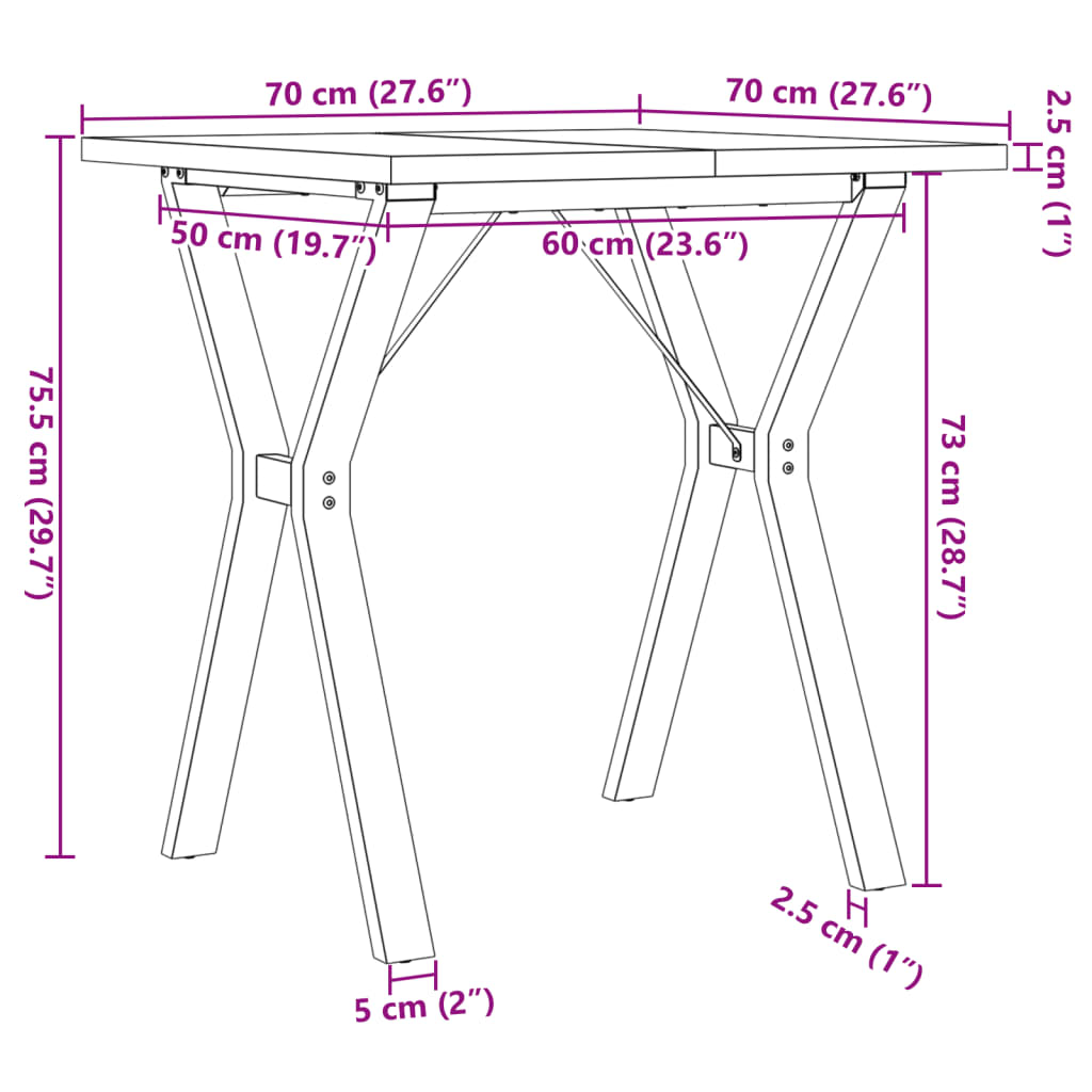 vidaXL Dining Table Y-Frame 70x70x75.5 cm Solid Wood Pine and Cast Iron