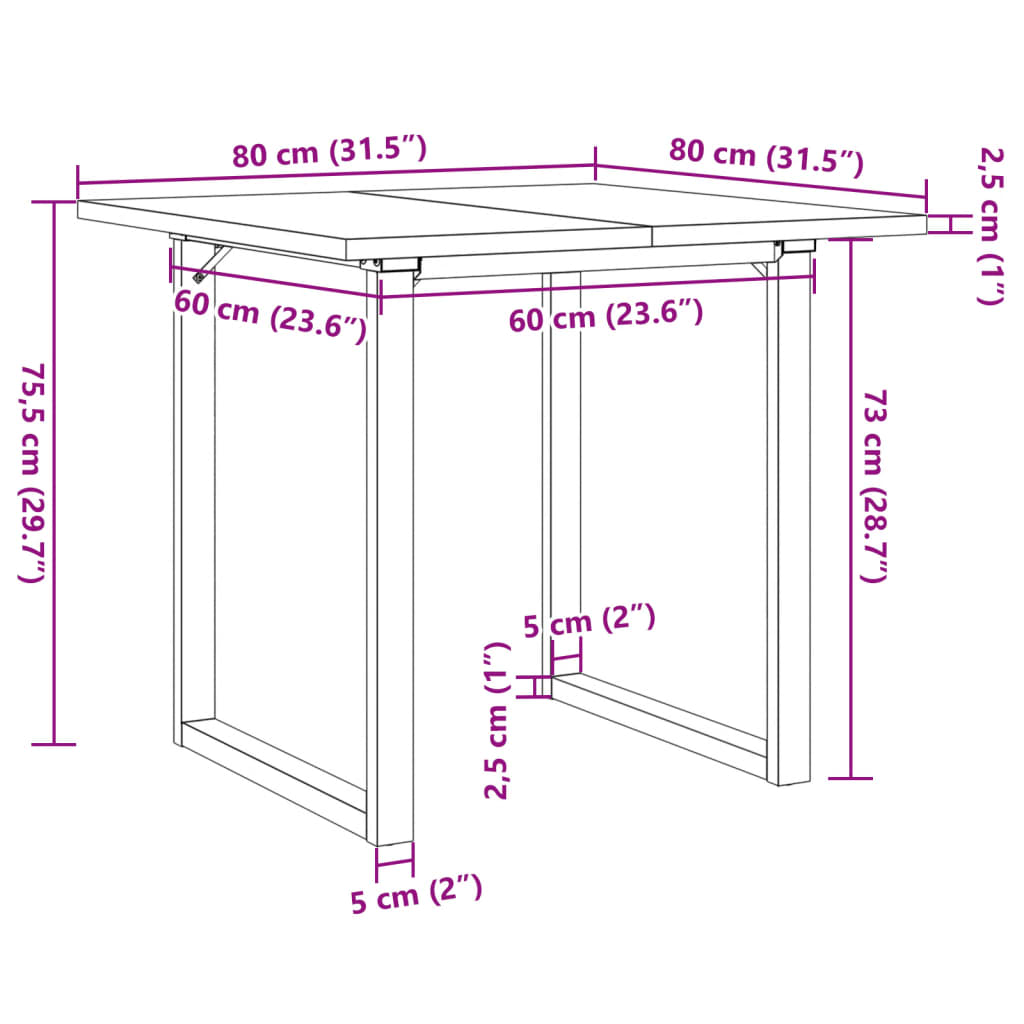 vidaXL Dining Table O-Frame 80x80x75.5 cm Solid Wood Pine and Cast Iron