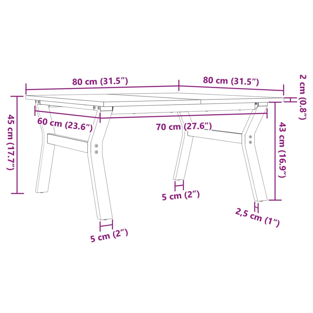 vidaXL Coffee Table Y-Frame 80x80x45 cm Solid Wood Pine and Cast Iron