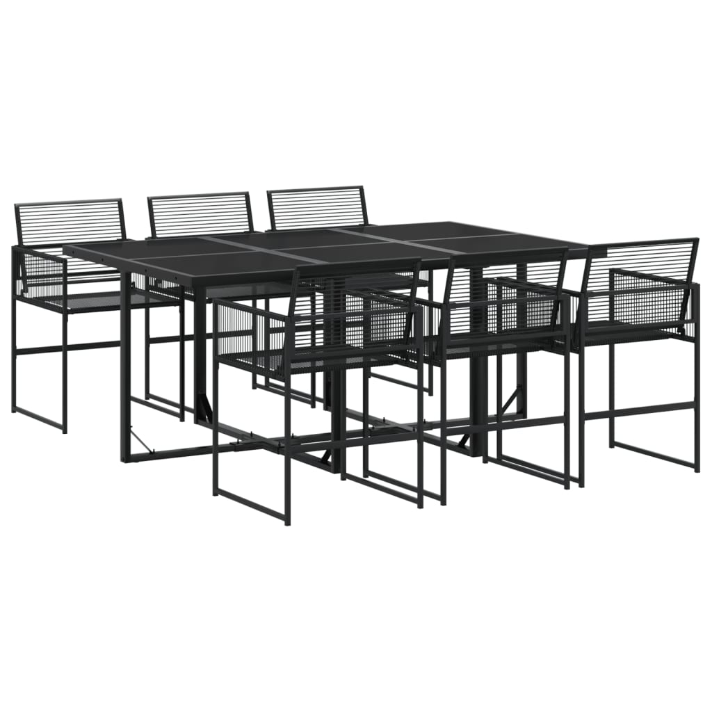 vidaXL 7 Piece Garden Dining Set Black Poly Rattan