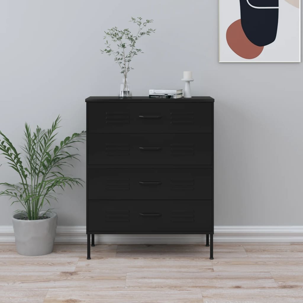 chest-of-drawers-black-80x35x101-5-cm-steel At Willow and Wine