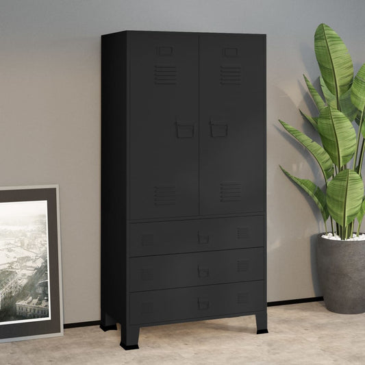 vidaXL Industrial Wardrobe Black 90x50x180 cm Metal