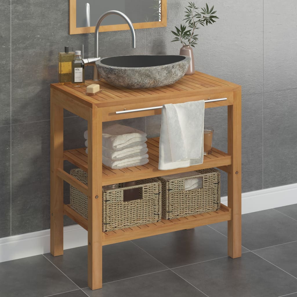 vidaXL Bathroom Vanity Cabinet Solid Teak with Riverstone Sink at Willow and Wine!