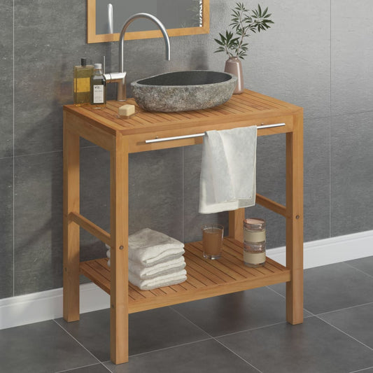 vidaXL Bathroom Vanity Cabinet Solid Teak with Riverstone Sink at Willow and Wine!