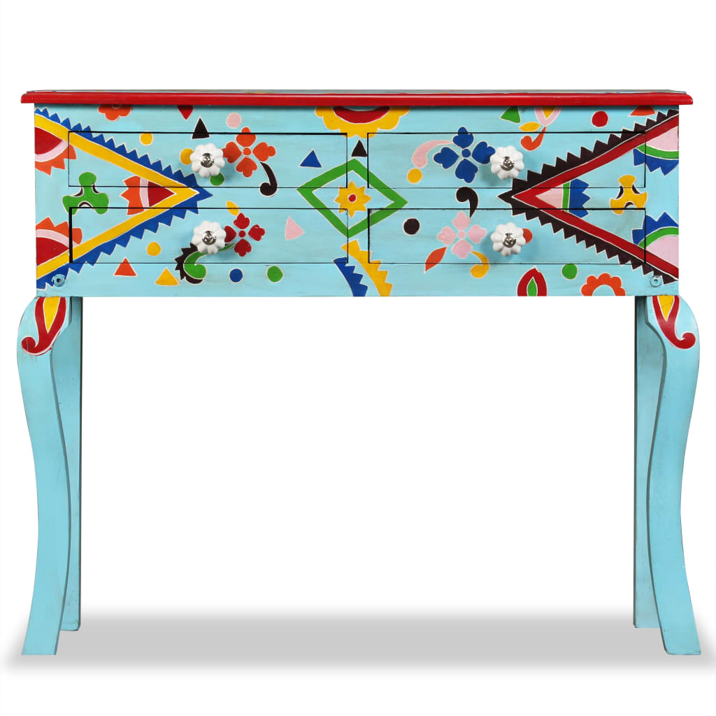 vidaXL Console Table Solid Mango Wood Blue Hand Painted