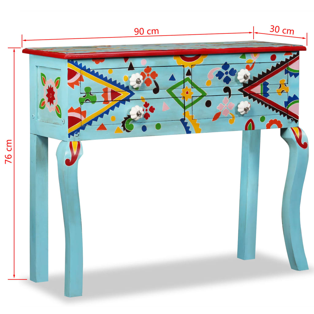 vidaXL Console Table Solid Mango Wood Blue Hand Painted