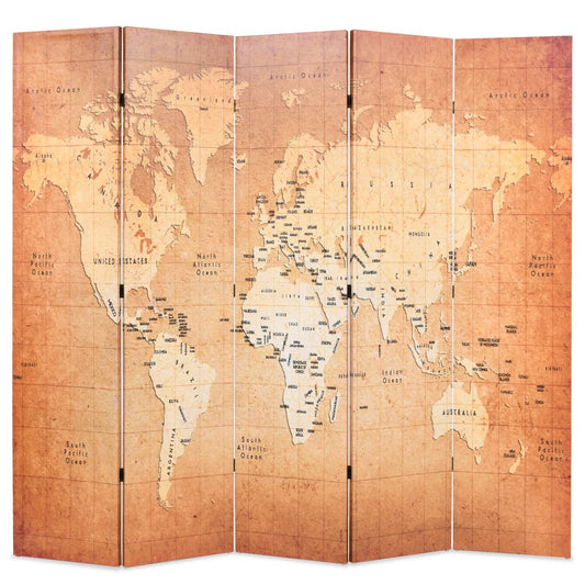 vidaXL Folding Room Divider 200x170 cm World Map Yellow