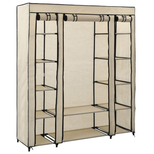 vidaXL Wardrobe with Compartments and Rods Cream 150x45x176 cm Fabric