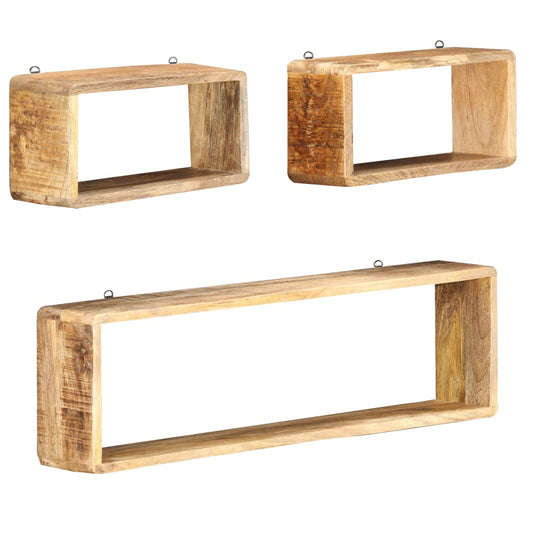 vidaXL 3 Piece Wall Cube Shelf Set Soild Mango Wood