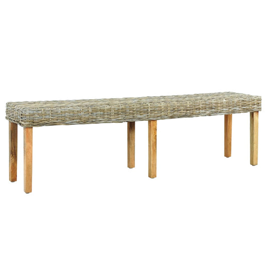 vidaXL Bench 160 cm Natural Kubu Rattan and Solid Mango Wood