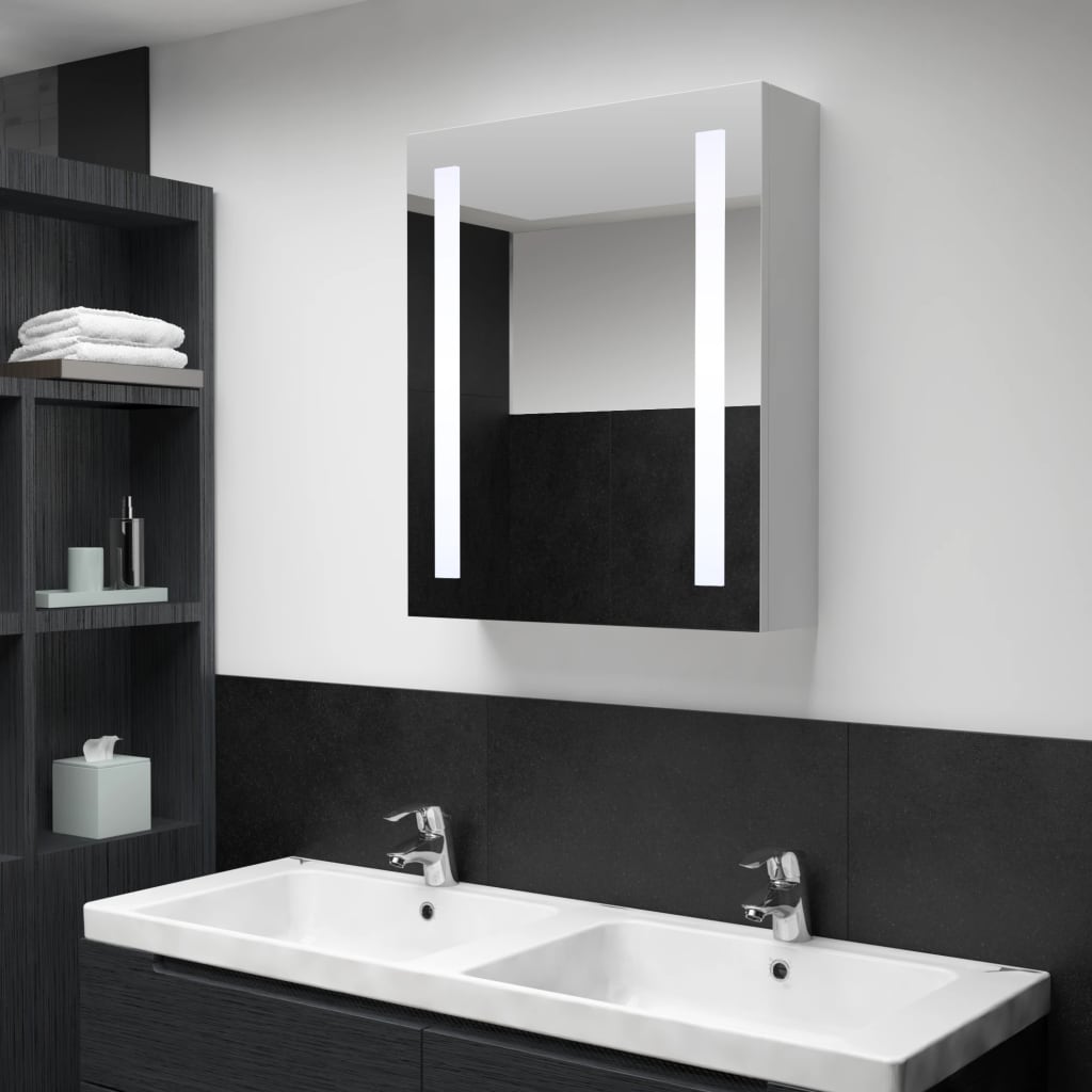 vidaXL LED Bathroom Mirror Cabinet Shining Grey 50x13x70 cm