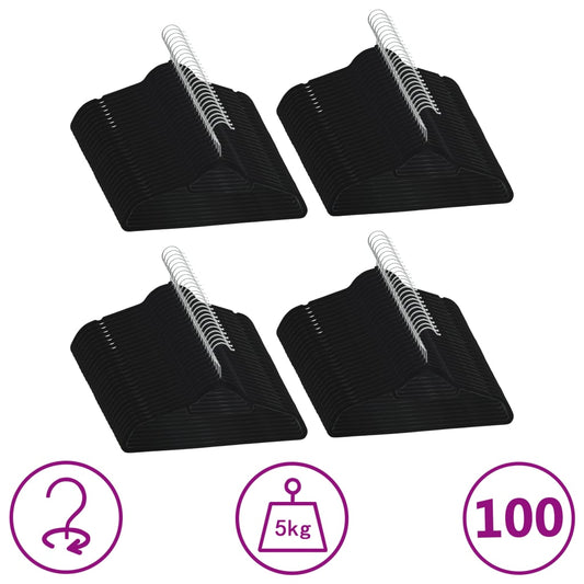 vidaXL 100 pcs Clothes Hanger Set Anti-slip Black Velvet