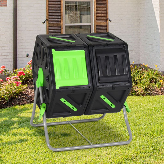 vidaXL Tumbling Composter Dual Chamber 63x60x74 cm 140 L Polypropylene at Willow and Wine!