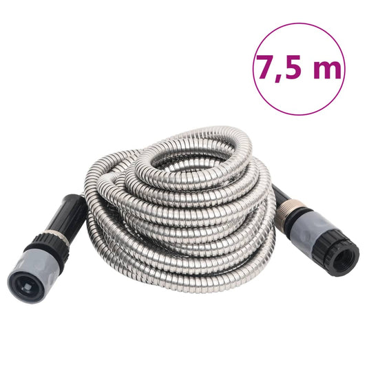 vidaXL Garden Hose with Spray Nozzle Silver 0.6" 7.5 m Stainless Steel at Willow and Wine!