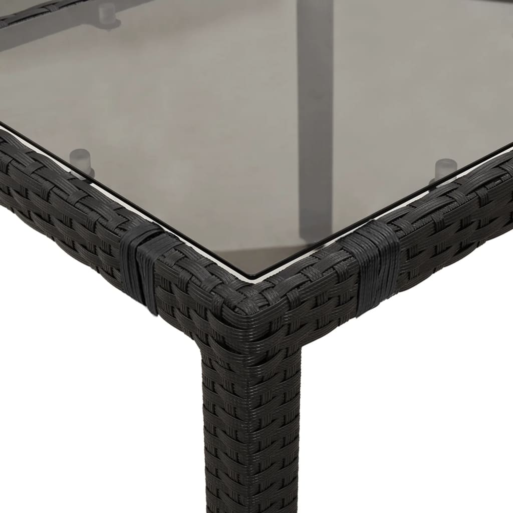 vidaXL Garden Table with Glass Top Black 90x90x75 cm Poly Rattan