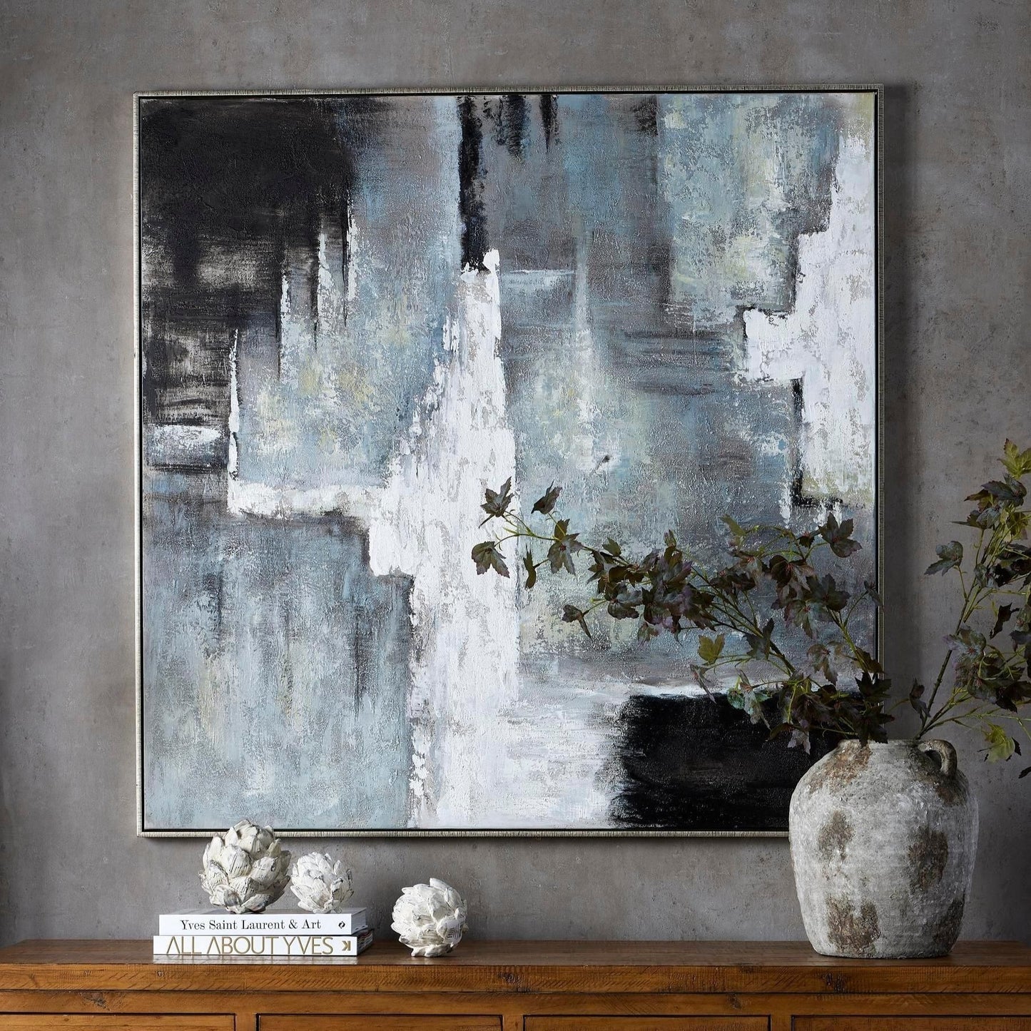 hand-painted-black-and-white-layered-abstract-paintingat Willow and Wine!