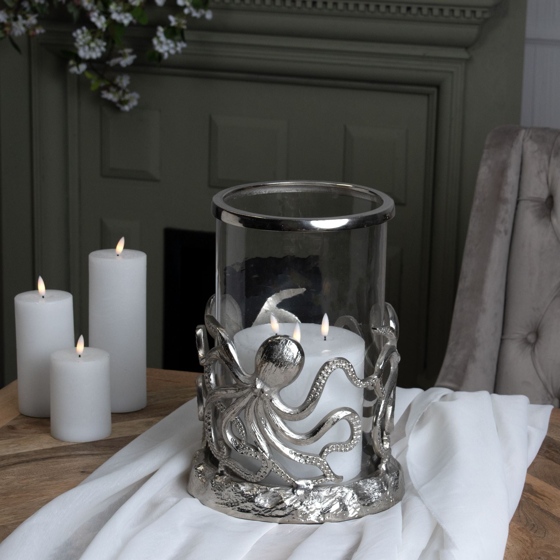 silver-octopus-candle-hurricane-lanternat Willow and Wine!