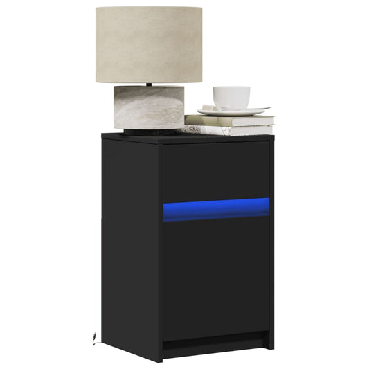 vidaXL Bedside Cabinets with LED Lights 2 pcs Black Engineered Wood