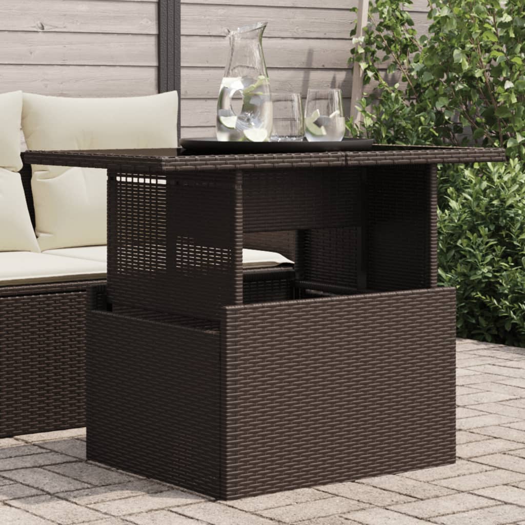 vidaXL Garden Table with Glass Top Brown 100x55x73 cm Poly Rattan