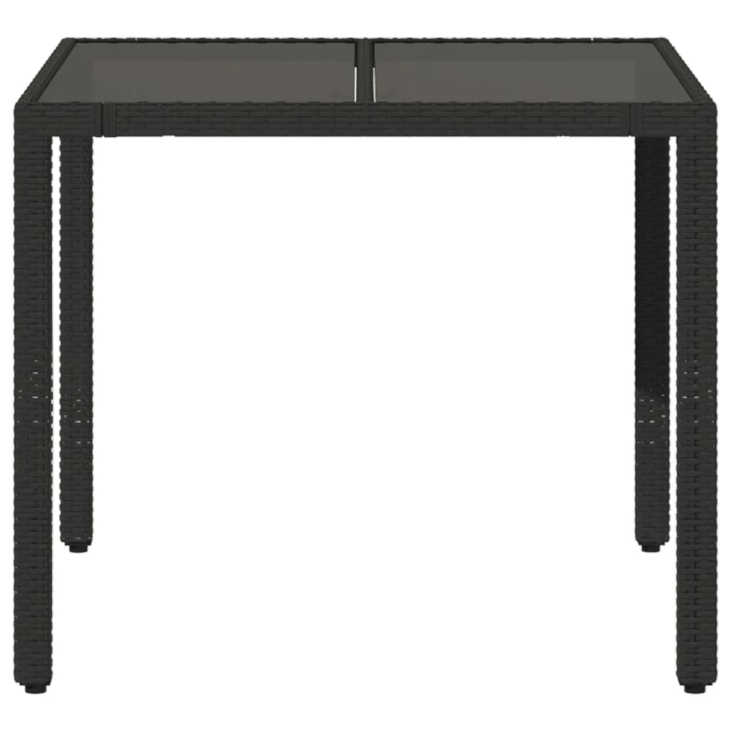 vidaXL Garden Table with Glass Top Black 90x90x75 cm Poly Rattan