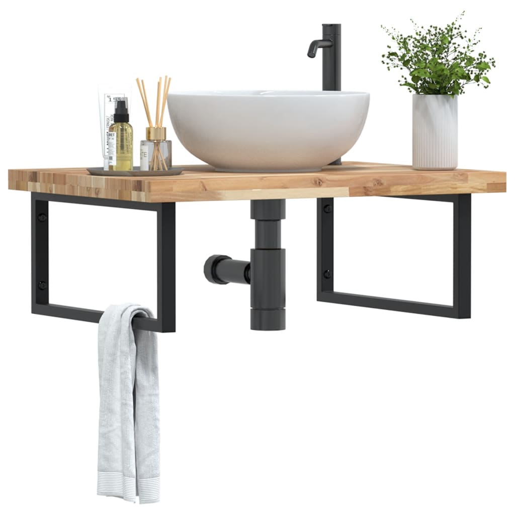 vidaXL Basin Shelf Wall Mounted Steel and Solid Wood Acacia