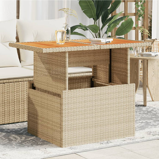 vidaXL Garden Table Beige 100x55x73 cm Poly Rattan and Acacia Wood