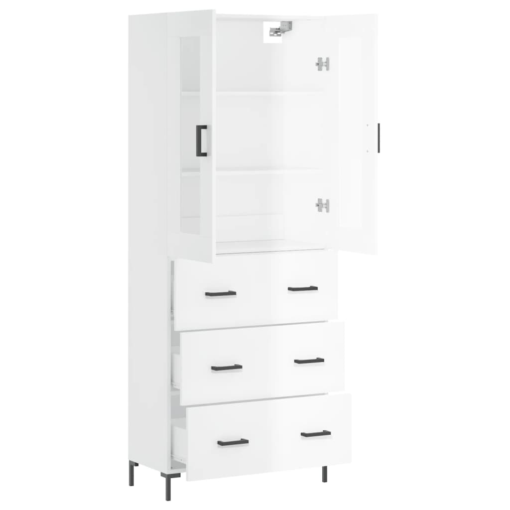 vidaXL Highboard High Gloss White 69.5x34x180 cm Engineered Wood