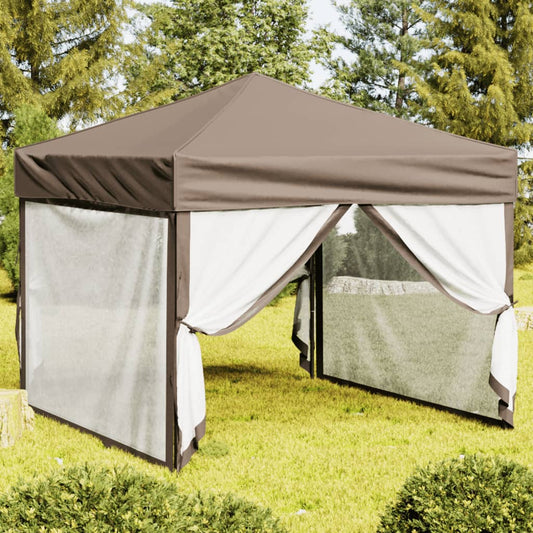 vidaXL Folding Party Tent with Sidewalls Taupe 3x3 m