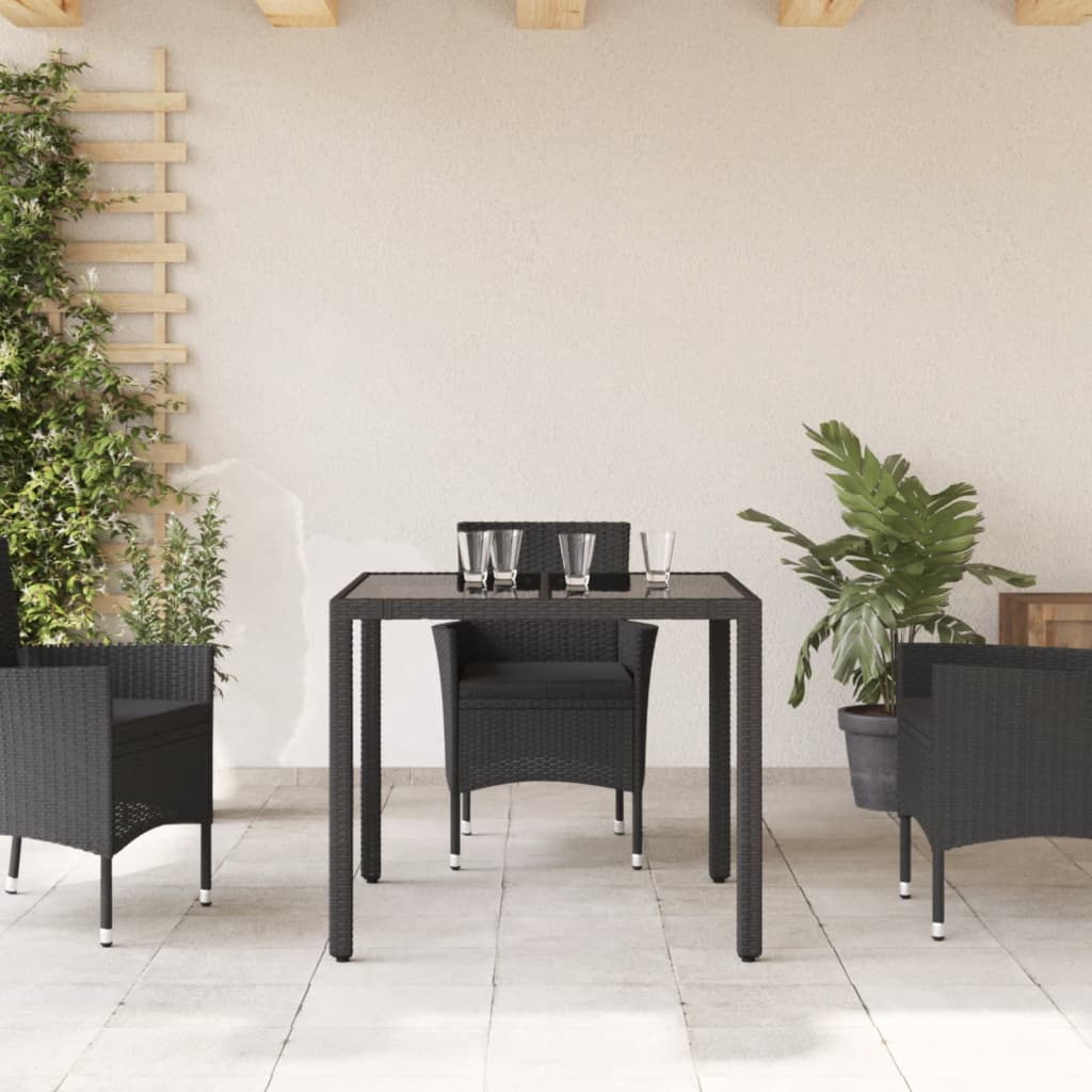 vidaXL Garden Table with Glass Top Black 90x90x75 cm Poly Rattan