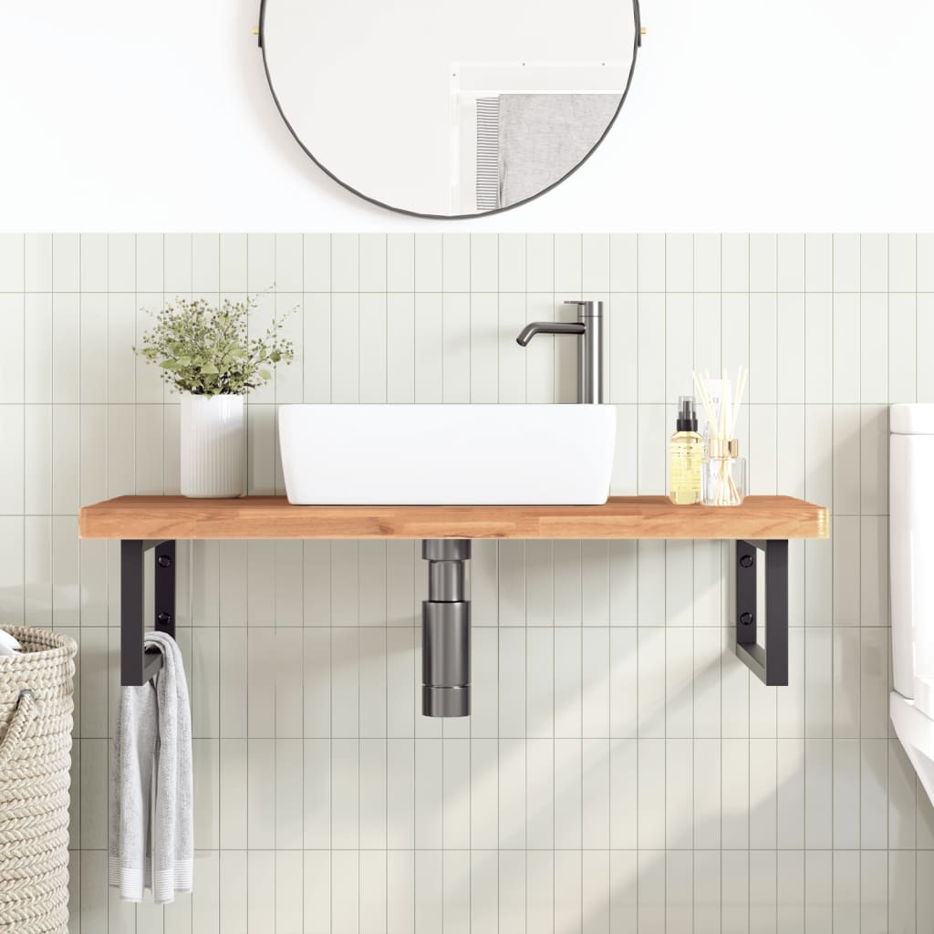 vidaXL Basin Shelf Wall Mounted Steel and Solid Wood Beech