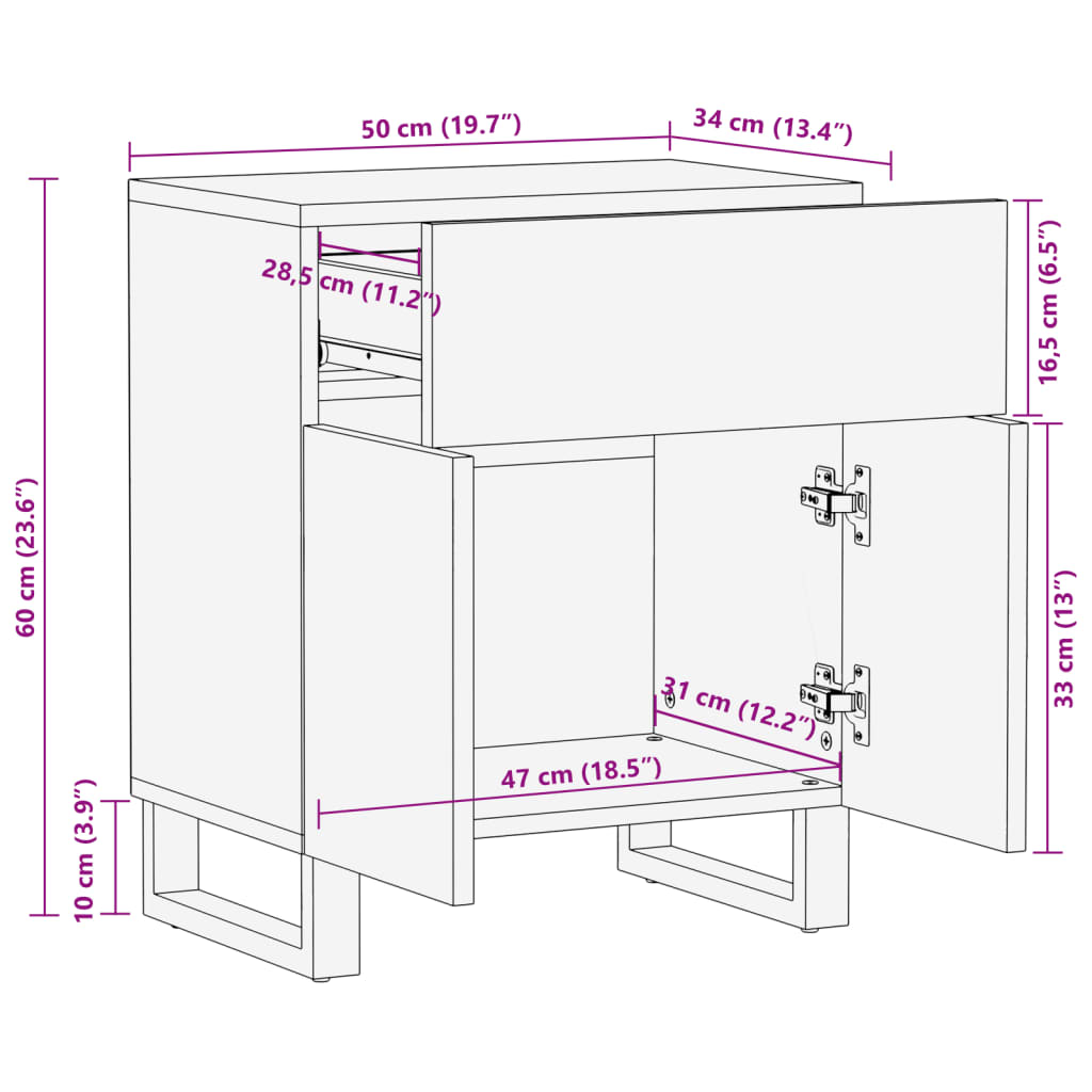 vidaXL Bedside Cabinet 50x34x60 cm Solid Wood Acacia