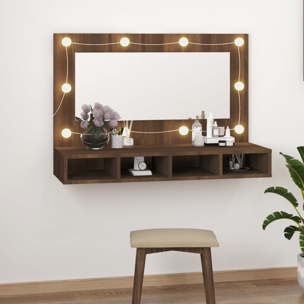 vidaXL Mirror Cabinet with LED High Gloss White 90x31.5x62 cm